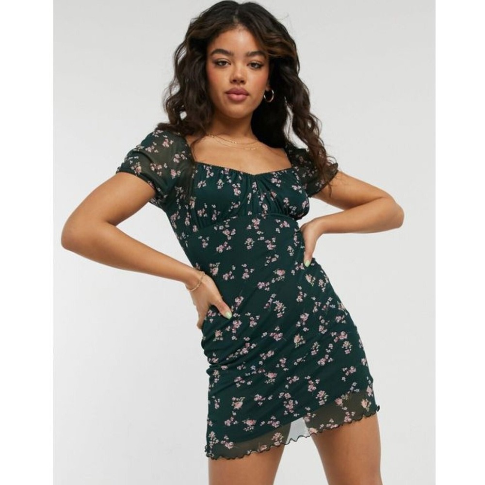 NEW! Topshop Ditsy Floral Mesh Mini Dress Sweetheart Neck Cap Sleeves US 10 $59